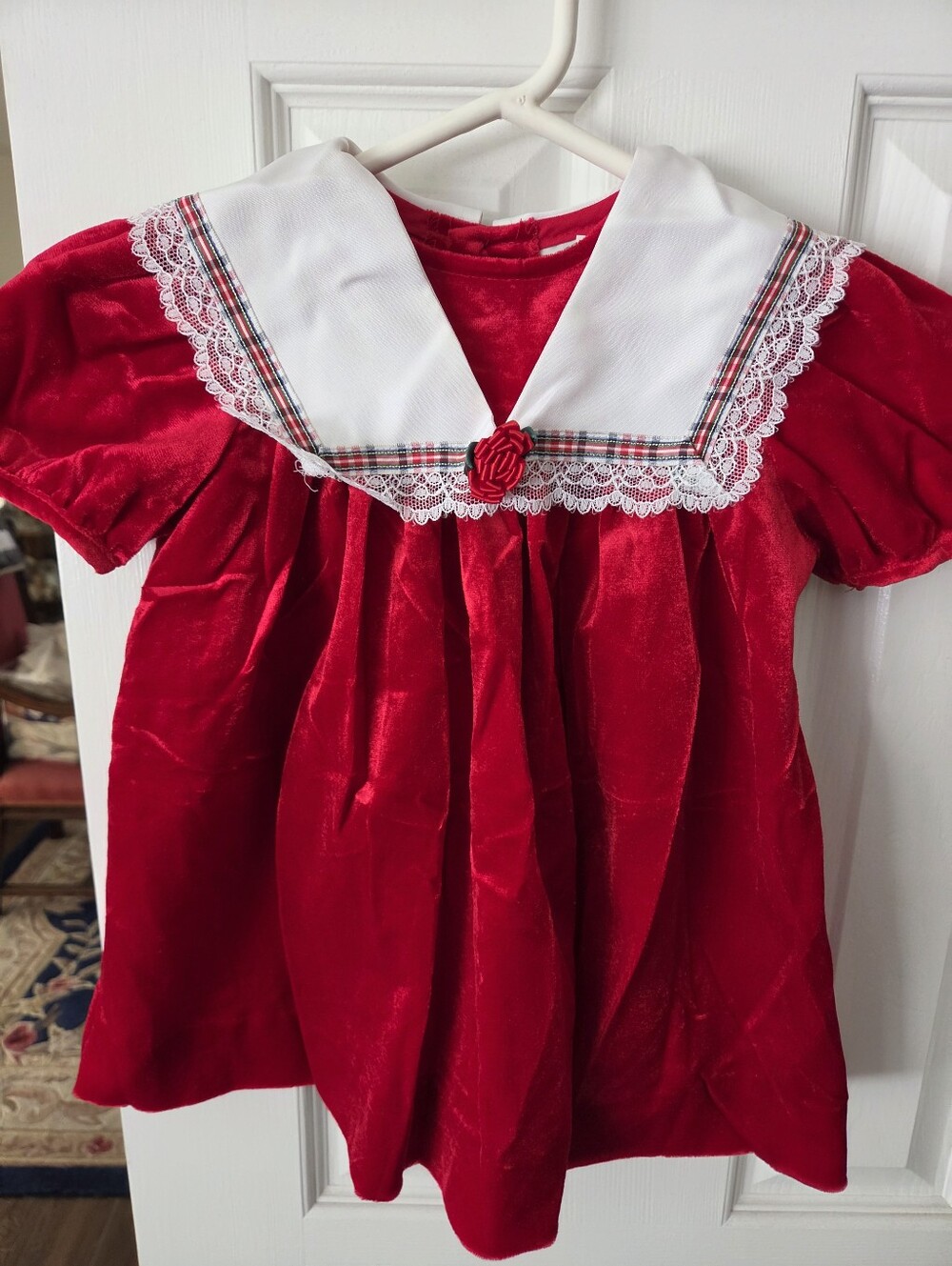 Vtg Rare Editions Baby Girl Velvet Social Dress w/ White Collar - Red - 2T